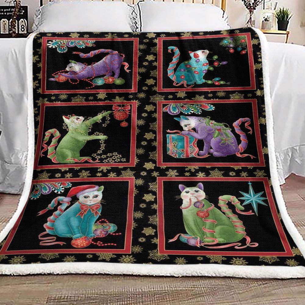 litzzy Cats Christmas GS-CL-KC2306 Sherpa Fleece Blanket Sherpa Fleece Blanket   