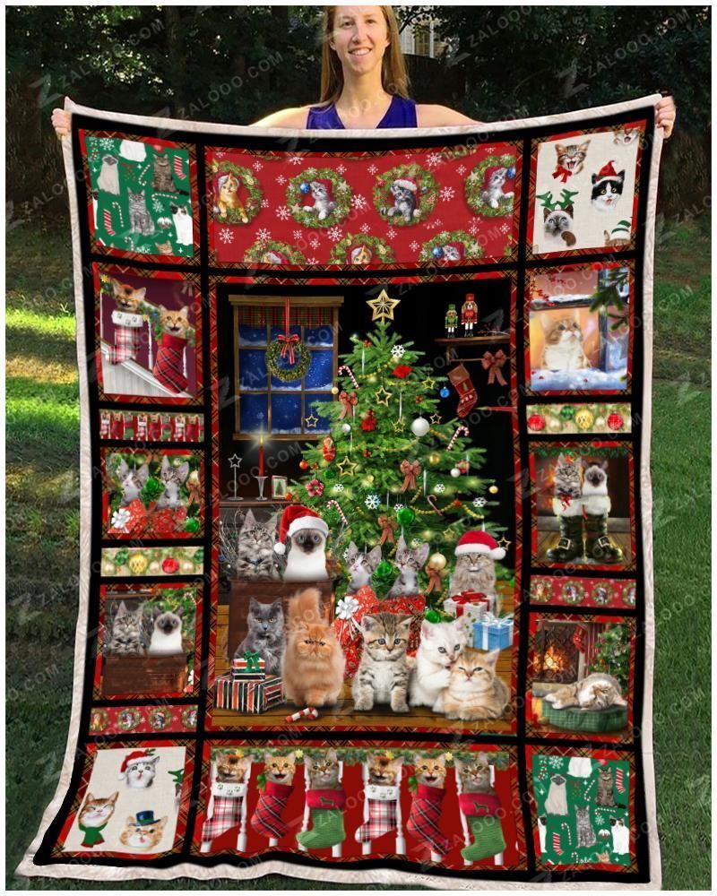 litzzy Cats Christmas GS CL DT1810 Sherpa Fleece Blanket Sherpa Fleece Blanket   