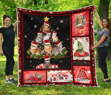 litzzy Cats Christmas Tree Premium Fleece Blanket ABC07112926 Quilt Blanket   