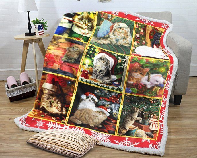 litzzy Cats In Christmas 2 GS LD1010VQ Sherpa Fleece Blanket Sherpa Fleece Blanket   