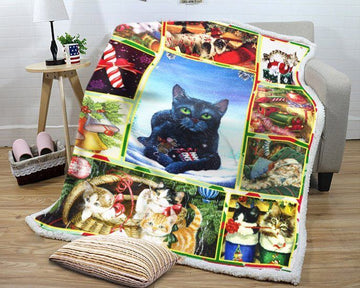 litzzy Cats In Christmas GS LD1010VQ Sherpa Fleece Blanket Sherpa Fleece Blanket   