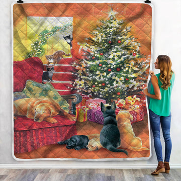 litzzy Cats Waiting For Morning Christmas NI2910181KL Sherpa Fleece Blanket Sherpa Fleece Blanket   