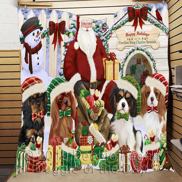litzzy Cavalier King Charles Spaniel Christmas Doghouse CL18110562MDQ Fleece Blanket fleece blanket   