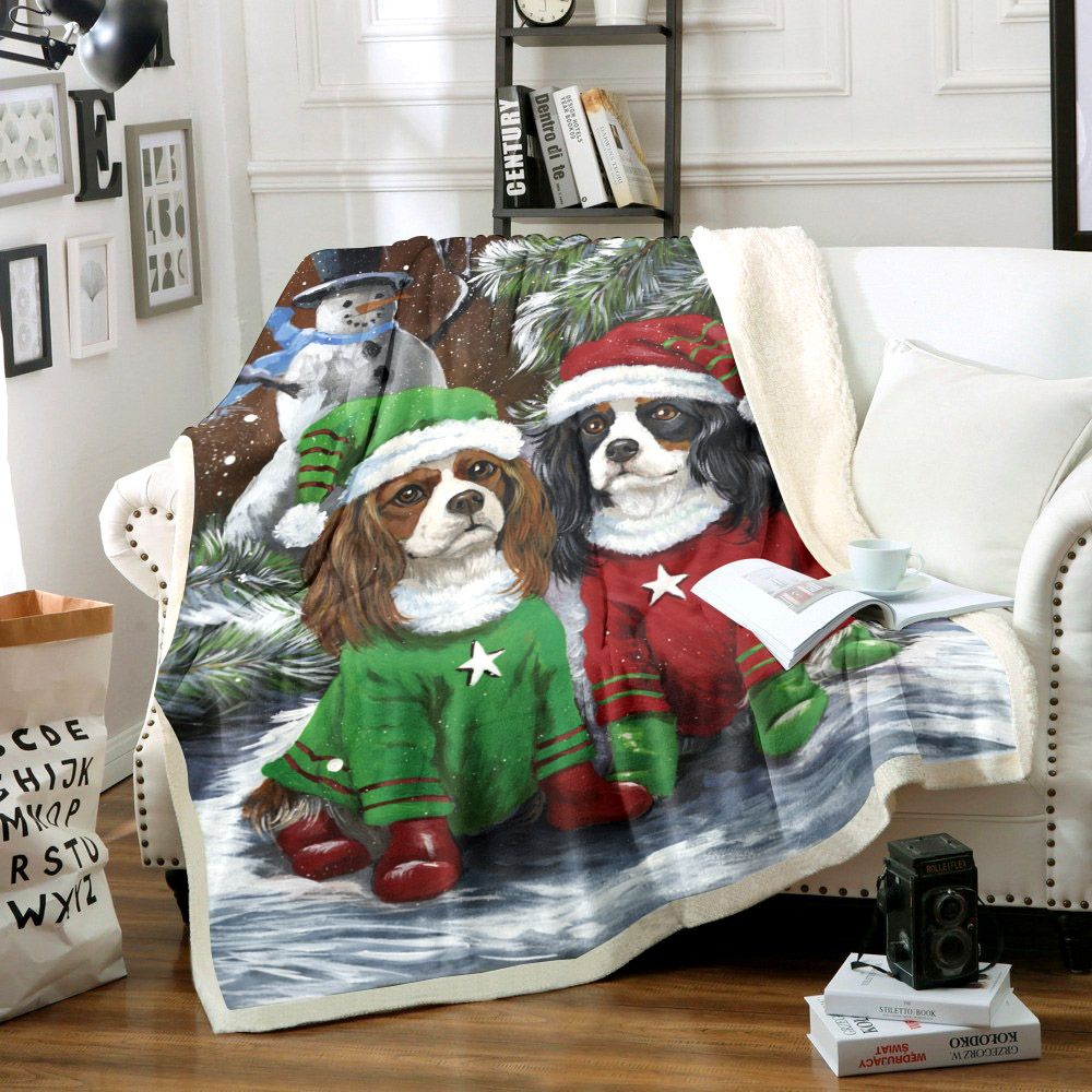 litzzy Cavalier King Charles Spaniel Christmas HM0412017TT Sherpa Fleece Blanket Sherpa Fleece Blanket   