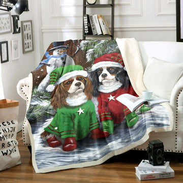 litzzy Cavalier King Charles Spaniel Christmas HM0412017TT Sherpa Fleece Blanket Sherpa Fleece Blanket   