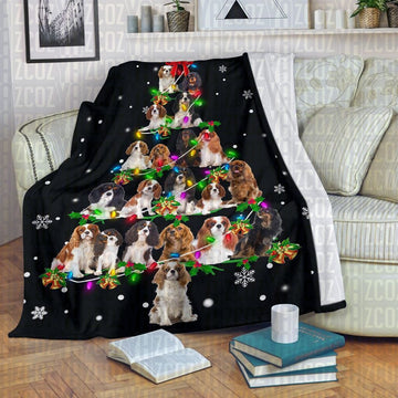 litzzy Cavalier King Charles Spaniel Christmas Tree CL21110217MDF Sherpa Fleece Blanket Sherpa Fleece Blanket   