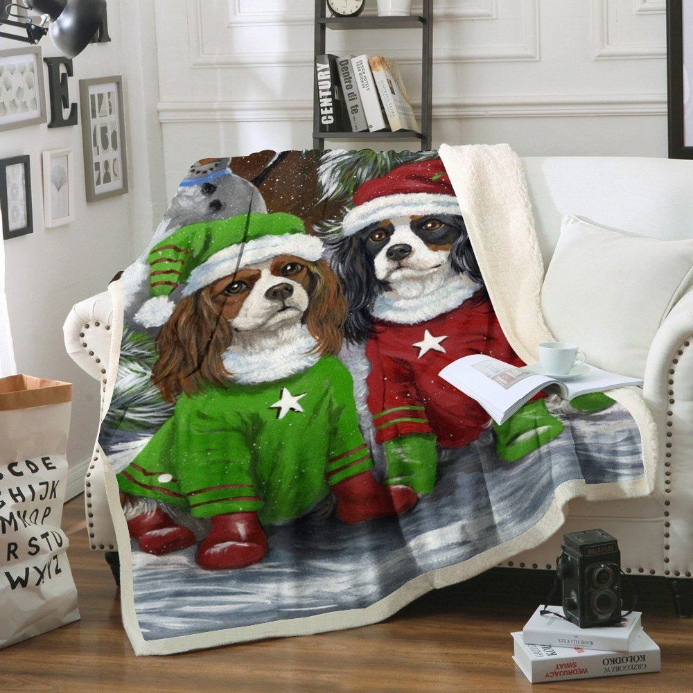 litzzy Cavalier King Charlesl Christmas HN170934F Sherpa Fleece Blanket Sherpa Fleece Blanket   