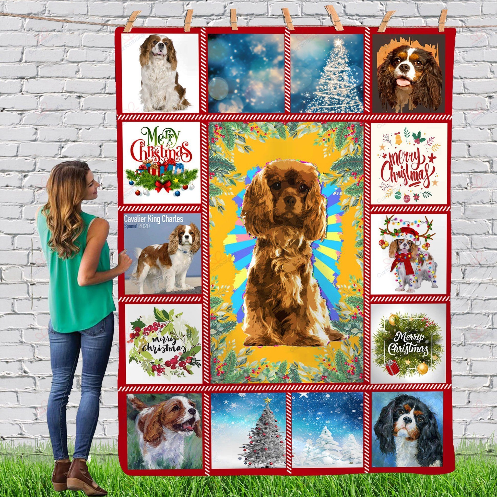 litzzy Cavalier King Gorgeous Merry Christmas Dog Reindeer Xmas TH0911070CL Sherpa Fleece Blanket fleece blanket   