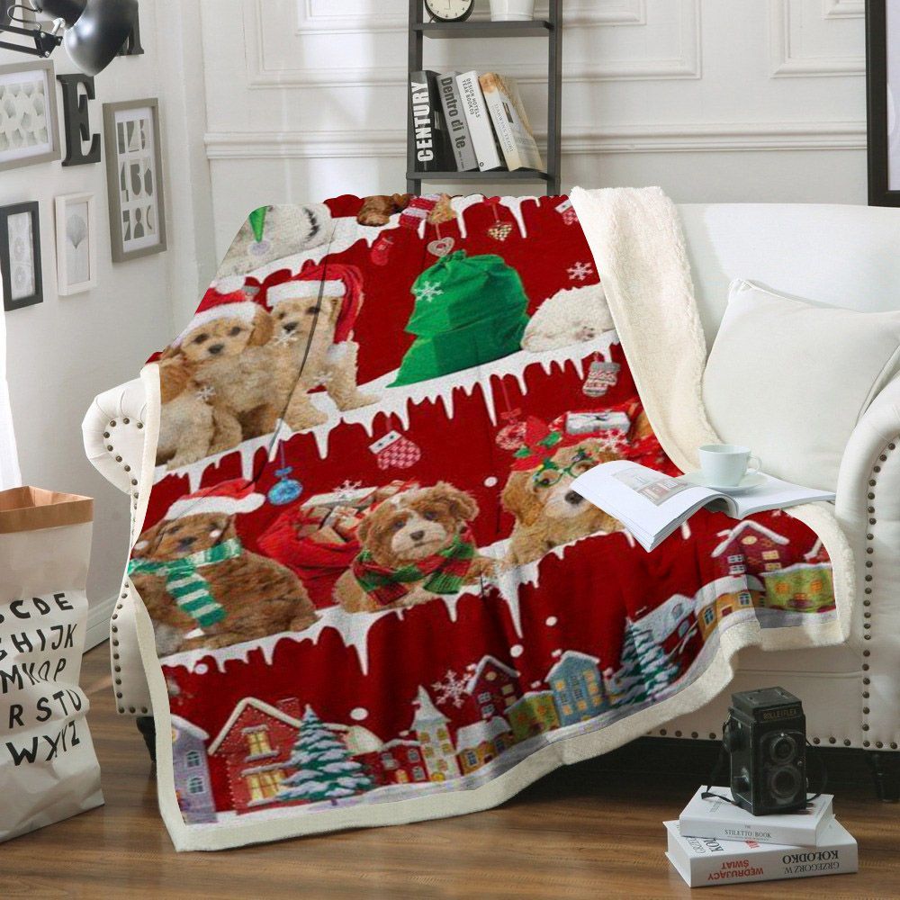 litzzy Cavoodle Snow Christmas CL11120287MDF Sherpa Fleece Blanket Sherpa Fleece Blanket   