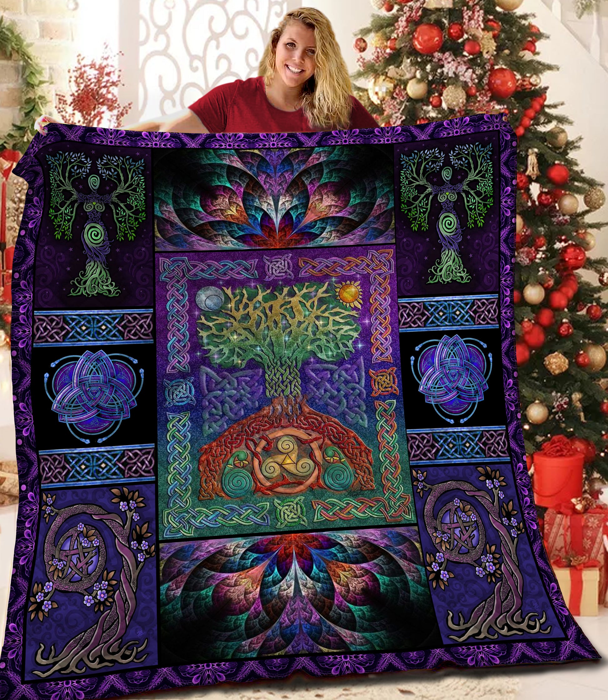 litzzy Celtic Tree Of Life Fleece Blanket HST191071 Quilt Blanket   
