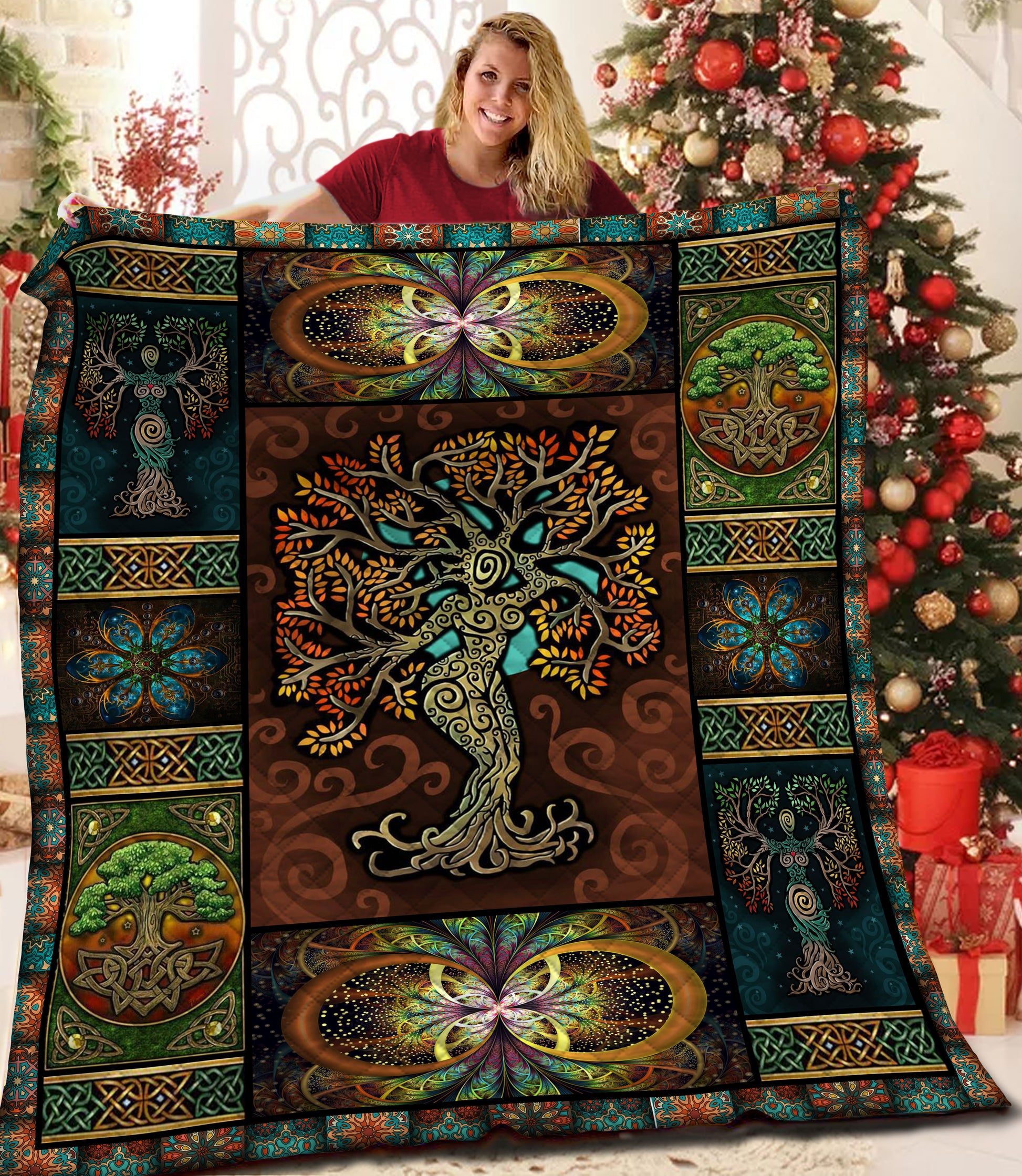 litzzy Celtic Tree Of Life Fleece Blanket HST191072 Quilt Blanket   