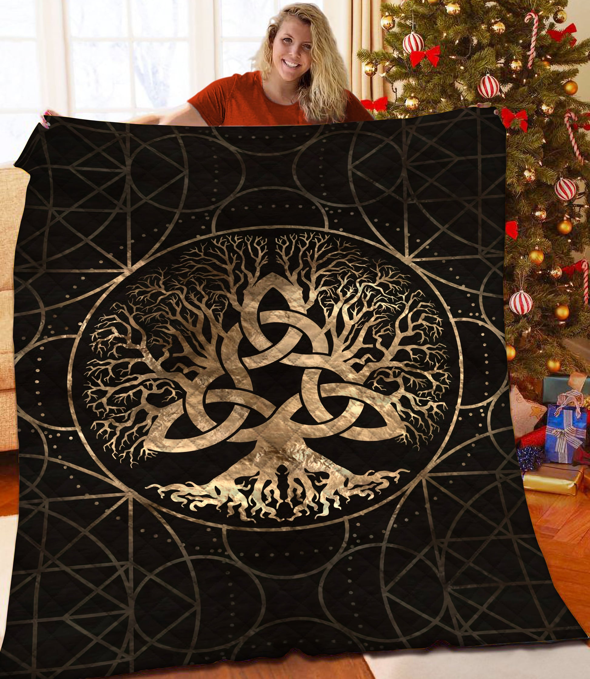 litzzy Celtic Tree Of Life Fleece Blanket HST25105024 Quilt Blanket   