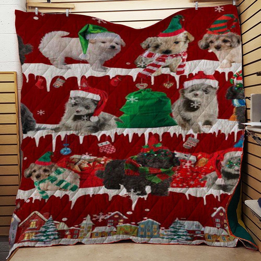 litzzy Chi Poo Snow Christmas CL11120178MDQ Fleece Blanket Quilt Blanket   
