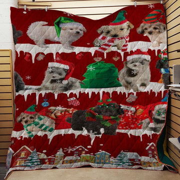 litzzy Chi Poo Snow Christmas CL11120178MDQ Fleece Blanket Quilt Blanket   
