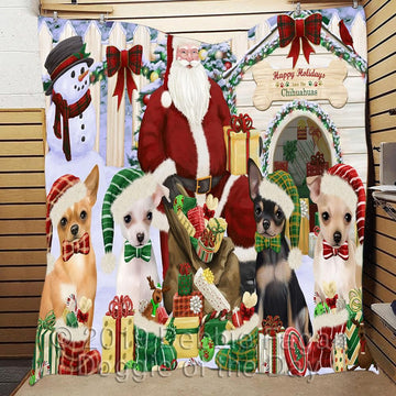 litzzy Chihuahua Christmas Doghouse CL18110594MDQ Fleece Blanket fleece blanket   