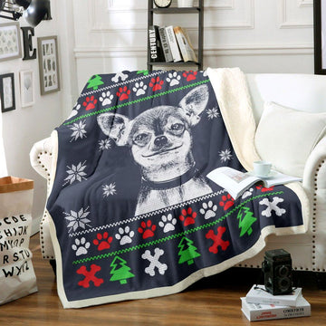 litzzy Chihuahua Christmas HM1611029TT Sherpa Fleece Blanket Sherpa Fleece Blanket   