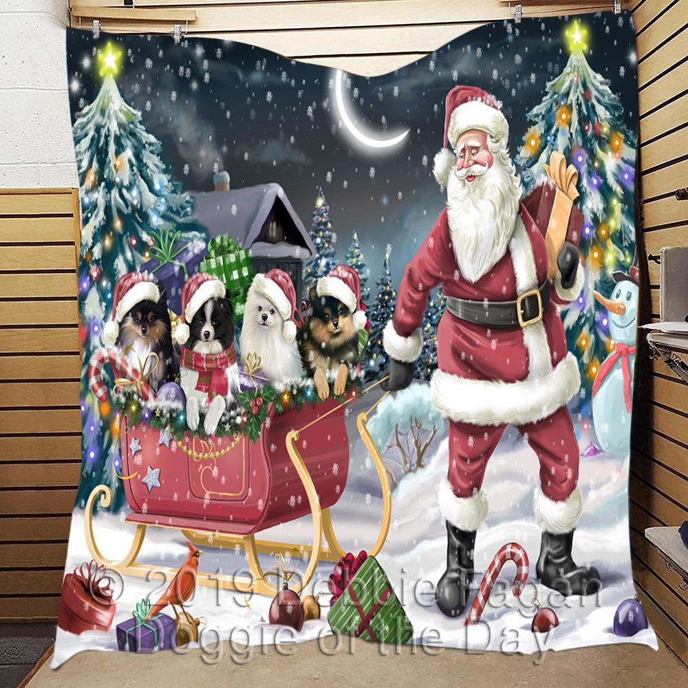 litzzy Chihuahua Long Hair Christmas CL18110602MDQ Fleece Blanket Quilt Blanket   