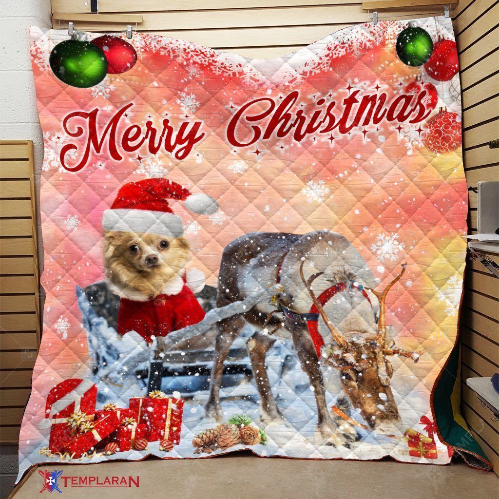 litzzy Chihuahua Merry Christmas CL28110494MDQ Fleece Blanket Quilt Blanket   