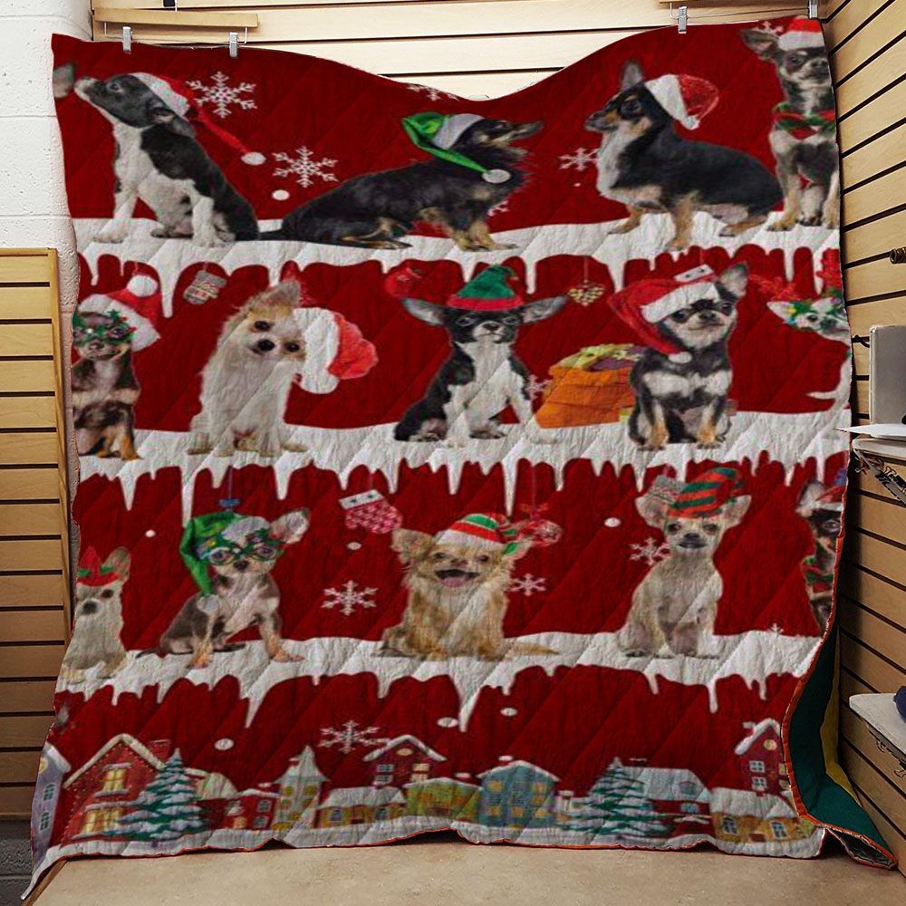 litzzy Chihuahua Snow Christmas CL11120183MDQ Fleece Blanket Quilt Blanket   