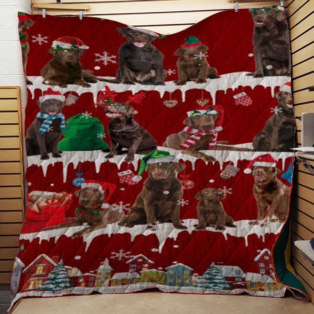 litzzy Chocolate Labrador Retriever Snow Christmas CL11120186MDQ Fleece Blanket Quilt Blanket   