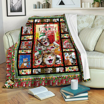litzzy Christmas Cats B171008 Fleece Blanket Fleece Blanket   