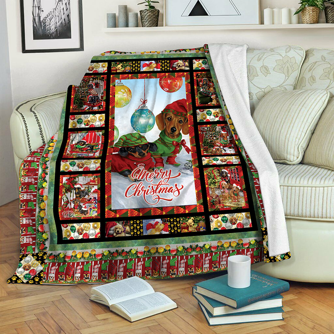 litzzy Christmas Dachshund B171010 Fleece Blanket Fleece Blanket   