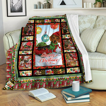 litzzy Christmas Dachshund B171010 Fleece Blanket Fleece Blanket   