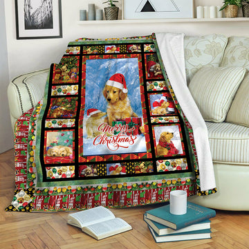 litzzy Christmas Golden Retriever B171011 Fleece Blanket Fleece Blanket   