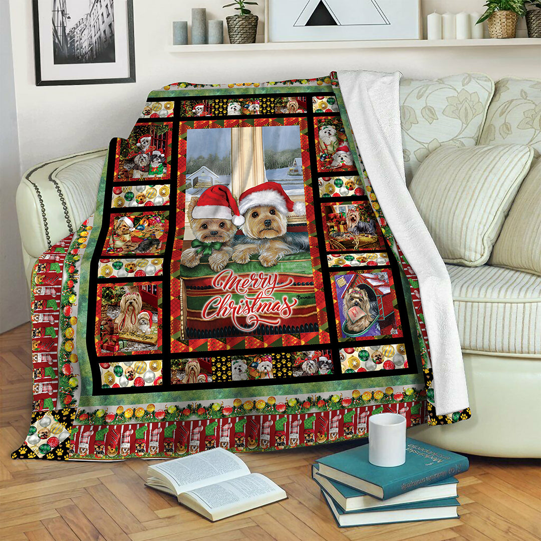 litzzy Christmas Shih Tzu B171012 Fleece Blanket Fleece Blanket   