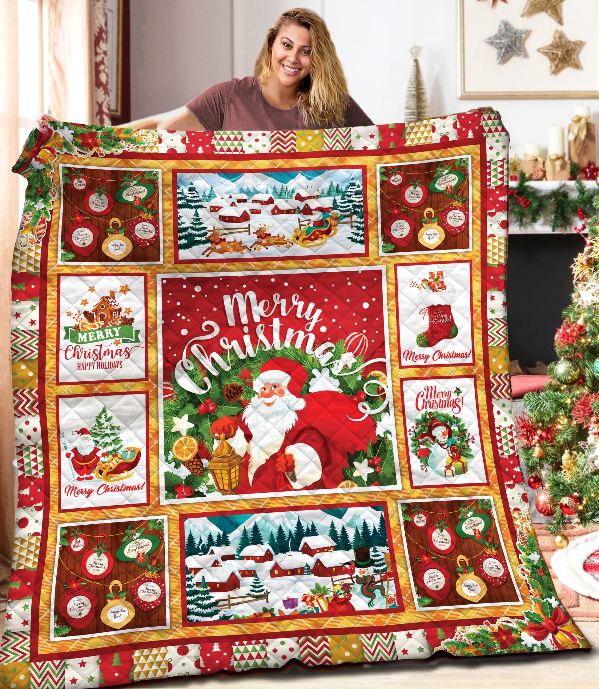 litzzy Christmas AAA101103TA Fleece Blanket Quilt Blanket   