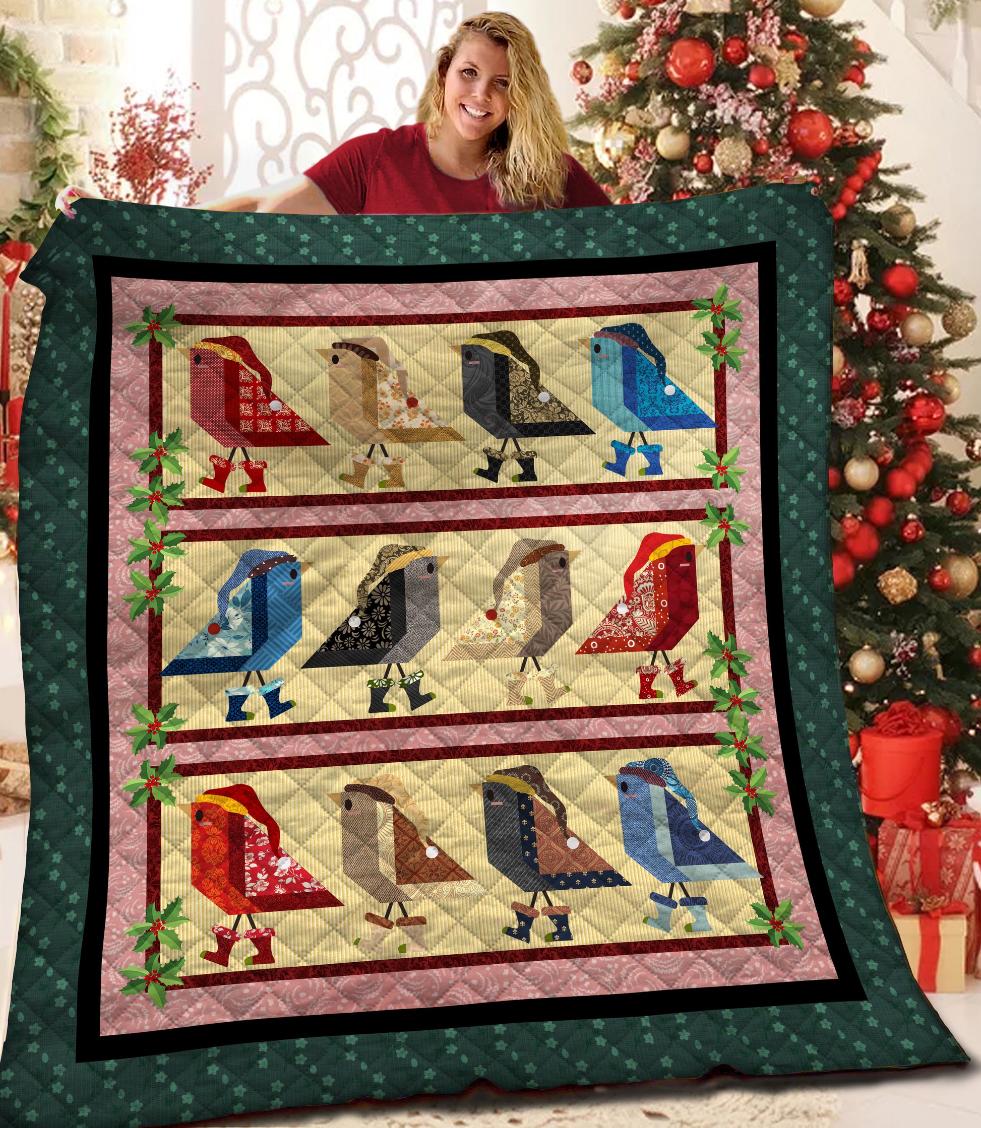 litzzy Christmas Bird Fleece Blanket CCC19103756 Quilt Blanket   