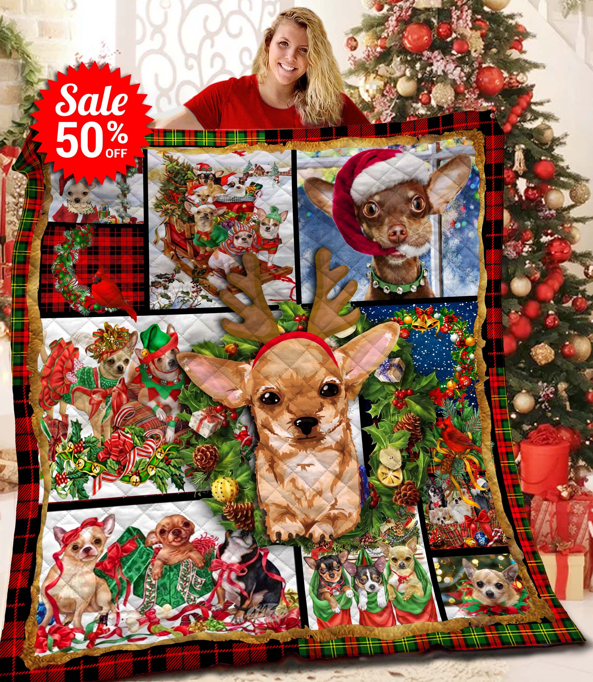 litzzy Christmas Chihuahua Fleece Blanket BBB131219SM Quilt Blanket   