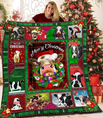 litzzy Christmas Cow BBB2310200MH Fleece Blanket Quilt Blanket   