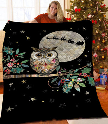 litzzy Christmas Owl Fleece Blanket CCC25105034 Quilt Blanket   