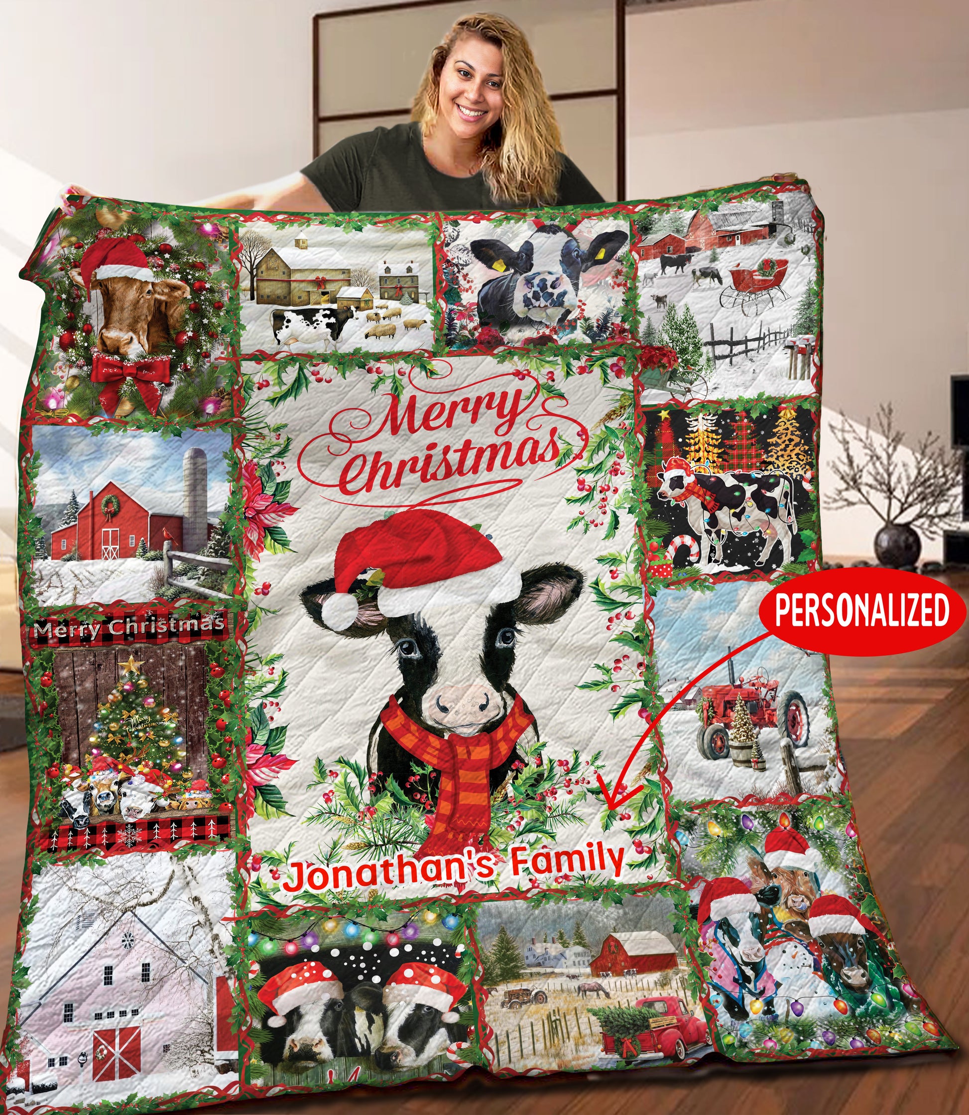 litzzy Christmas Personalized HHH111102NH Fleece Blanket Quilt Blanket   