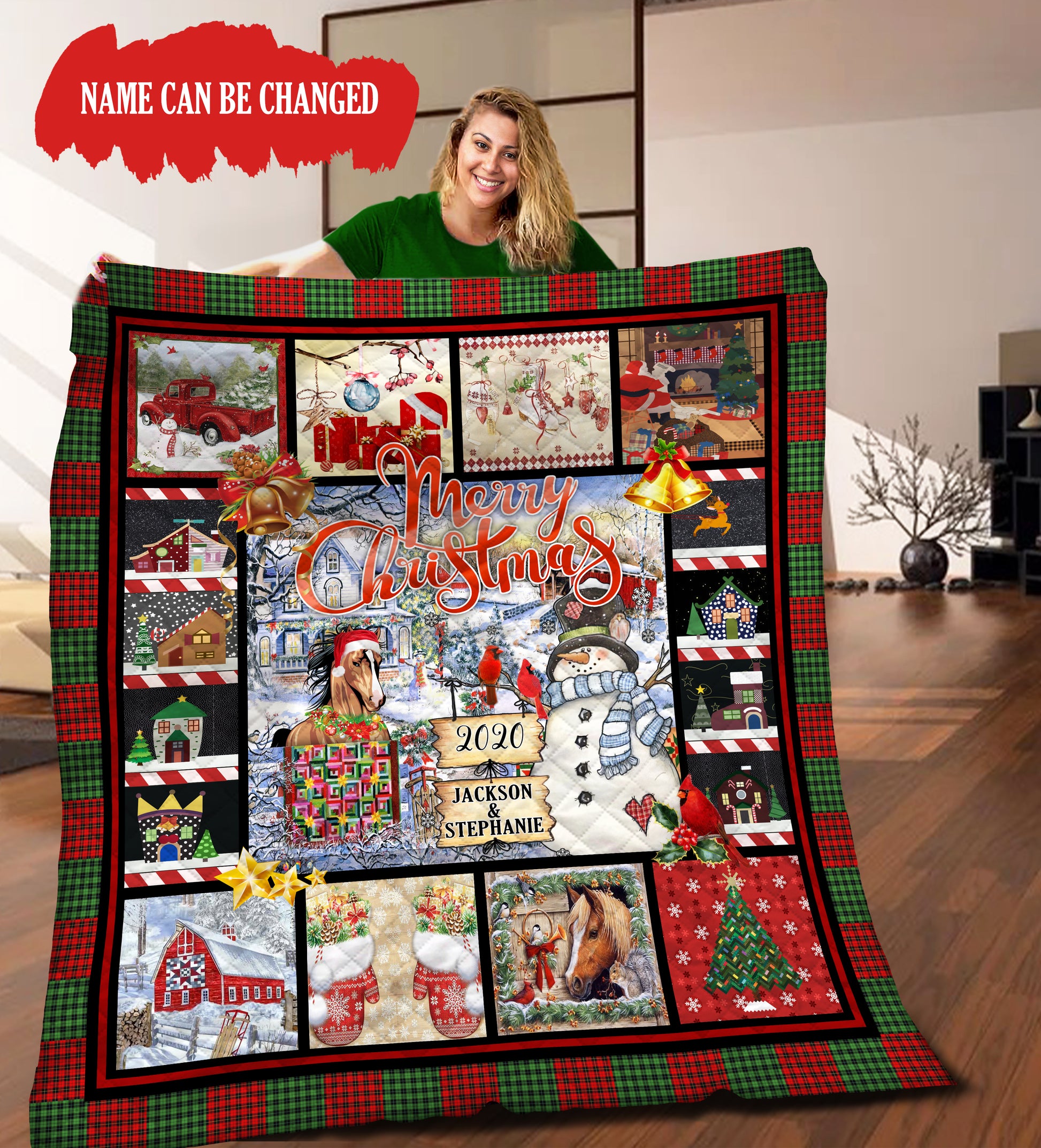 litzzy Christmas Personalized HHH121104NA Fleece Blanket Quilt Blanket   