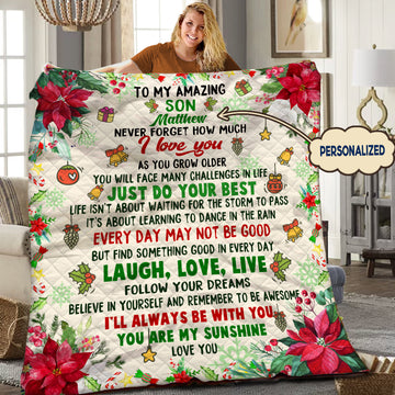 litzzy Christmas Personalized HHH121106TN Fleece Blanket Quilt Blanket   