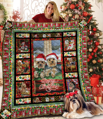 litzzy Christmas Shih Tzu B171016 Fleece Blanket Quilt Blanket   