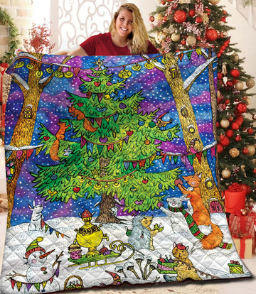 litzzy Christmas Tree Snowman Animals Fleece Blanket CCC2610933 Quilt Blanket   