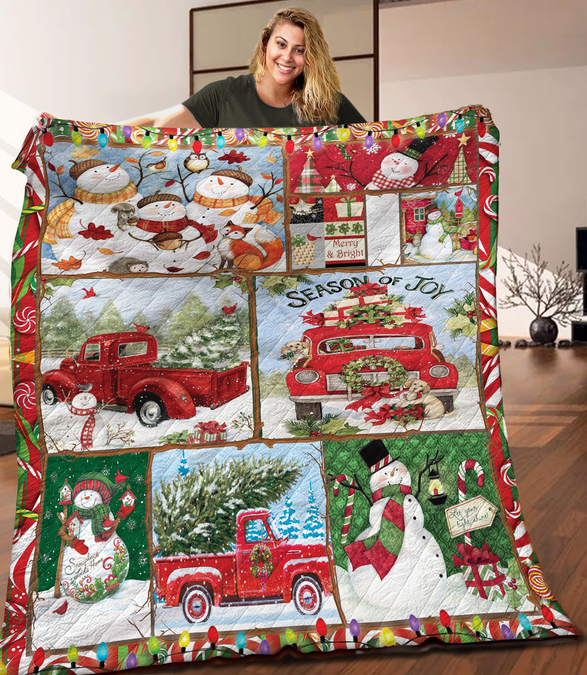 litzzy Christmas Truck HHH111104NH Fleece Blanket Quilt Blanket   