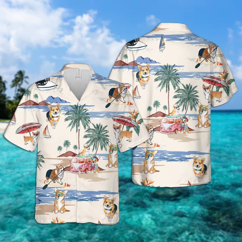 litzzy Corgi Summer Beach Hawaiian Shirt, dog beach Short Sleeve Hawaiian Shirt - Aloha shirt Hawaiian Hawaii Shirt For Summer Hawaii Shirt   