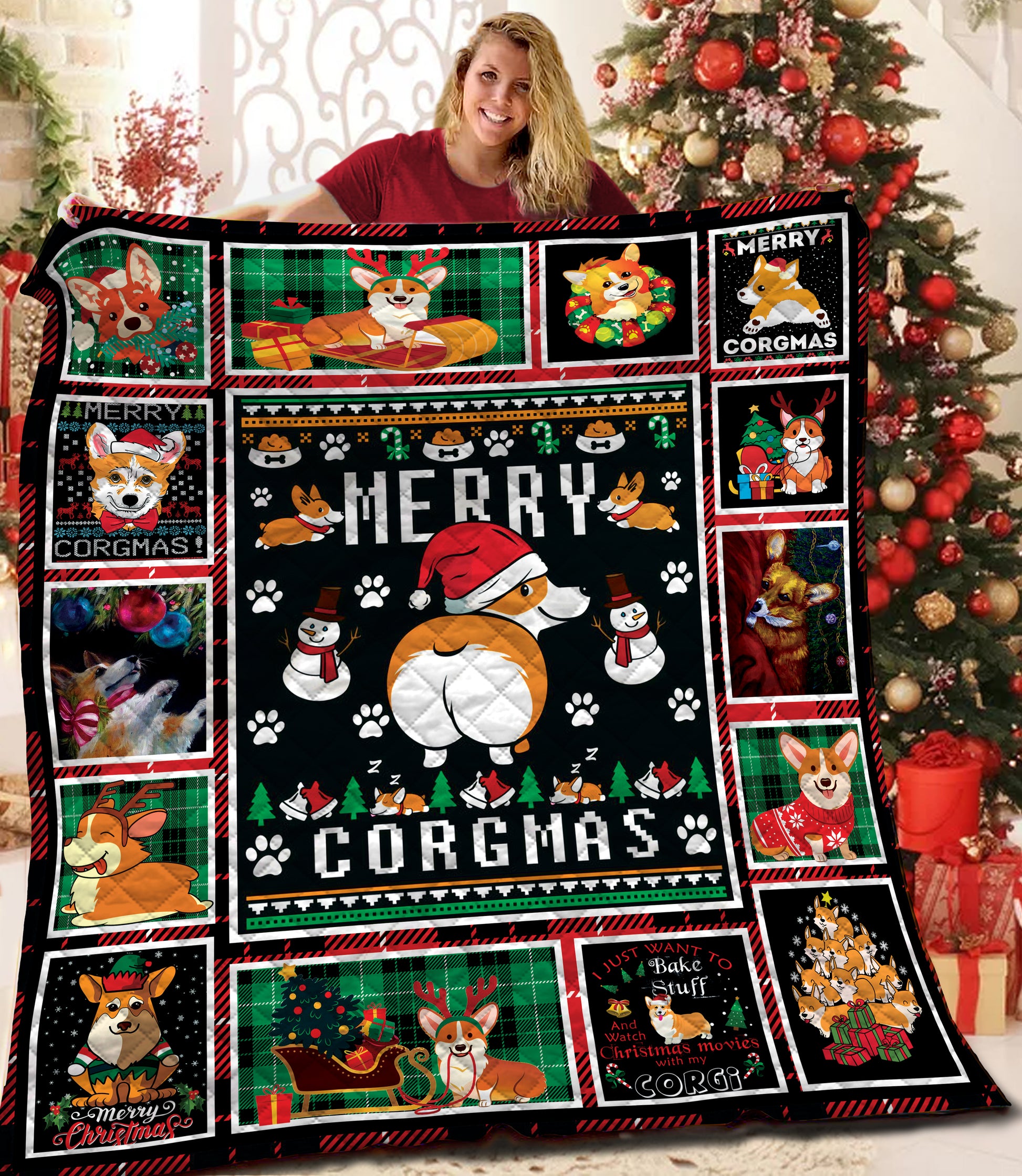 litzzy Corgi Christmas Fleece Blanket BBB301109MH Quilt Blanket   