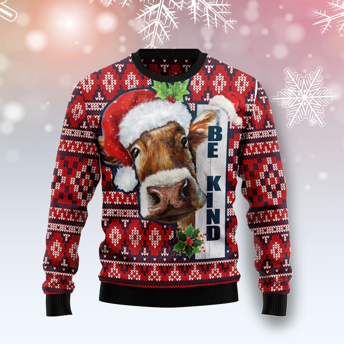 litzzy Cow Be Kind D1211 Ugly Christmas Sweater -  Best Gift For Christmas, Noel Malalan - Christmas Signature sweater   