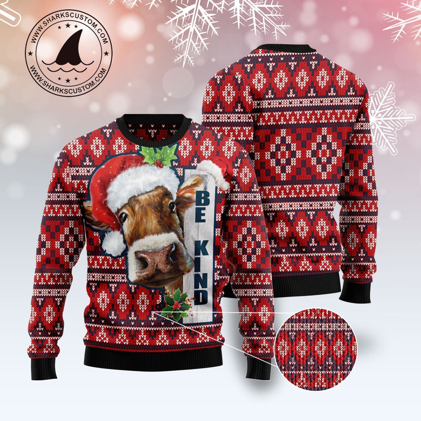 litzzy Cow Be Kind D1211 Ugly Christmas Sweater -  Best Gift For Christmas, Noel Malalan - Christmas Signature sweater   