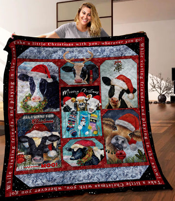 litzzy Cow Christmas DTH161001HD Fleece Blanket Quilt Blanket   