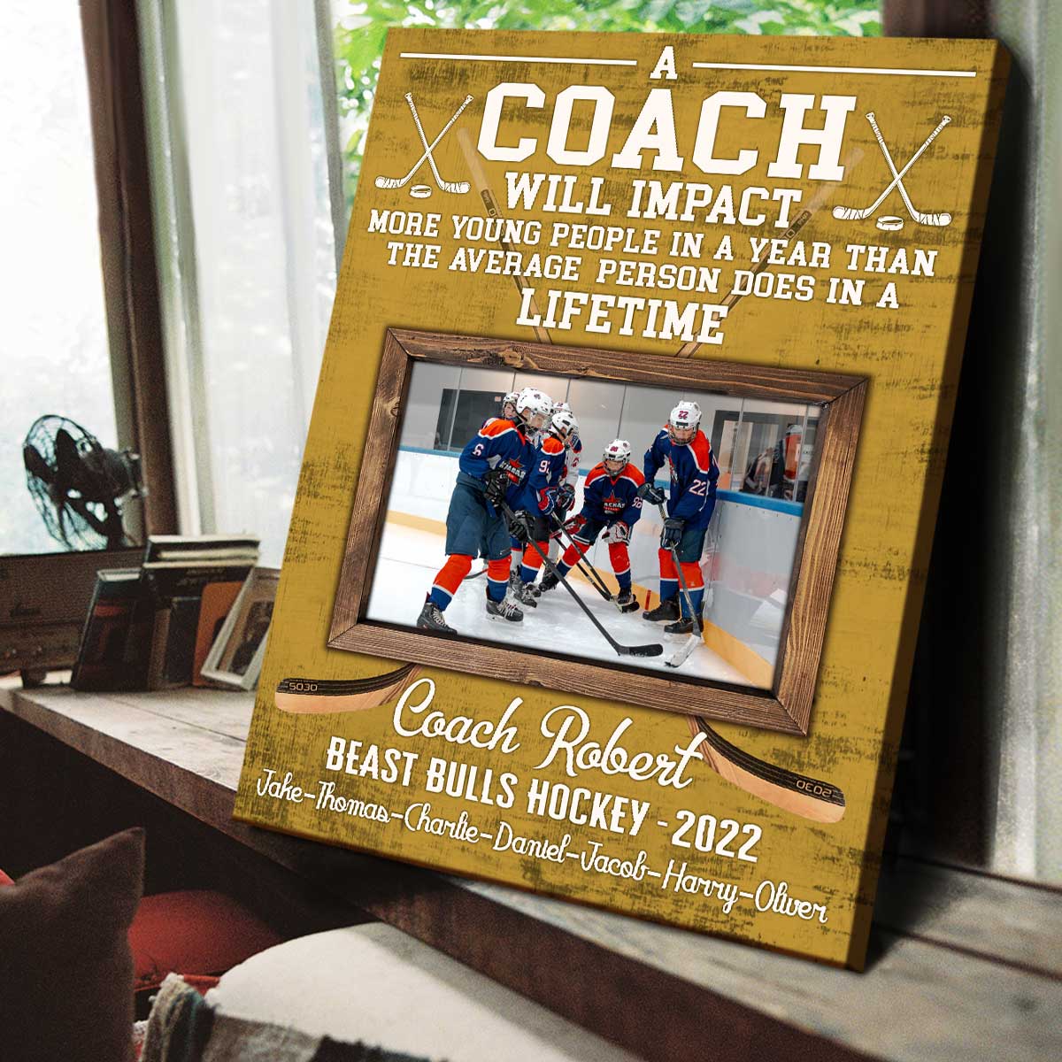 litzzy Canvas Personalized Photo Hockey coach Gift, Thank You Gift For Hockey Coach, Hockey Coach Birthday Gift, Personalized Coach Gifts Canvas Wall Art   