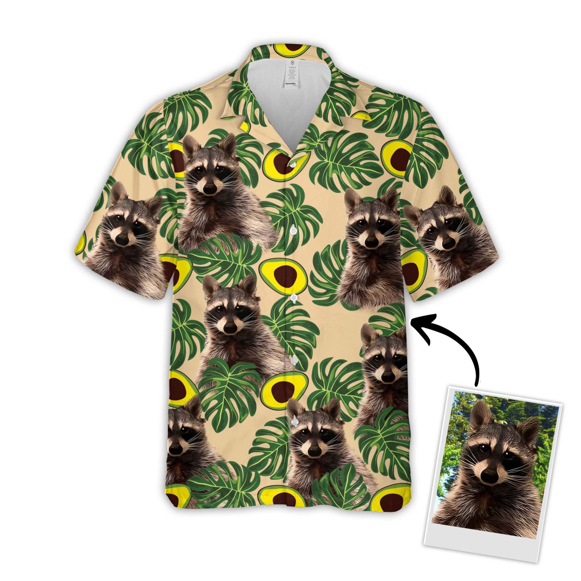 litzzy Custom Avocado & Leaves Pattern Short-Sleeve Hawaiian Shirt (Lemon Zest Color) Hawaii Shirt   