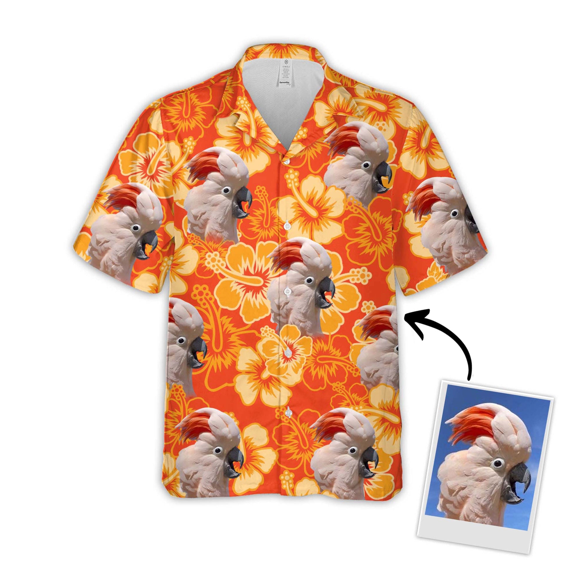 litzzy Custom Flowers Pattern Short-Sleeve Hawaiian Shirt (Neon-Orange Color) - DC33755VTN Hawaii Shirt   