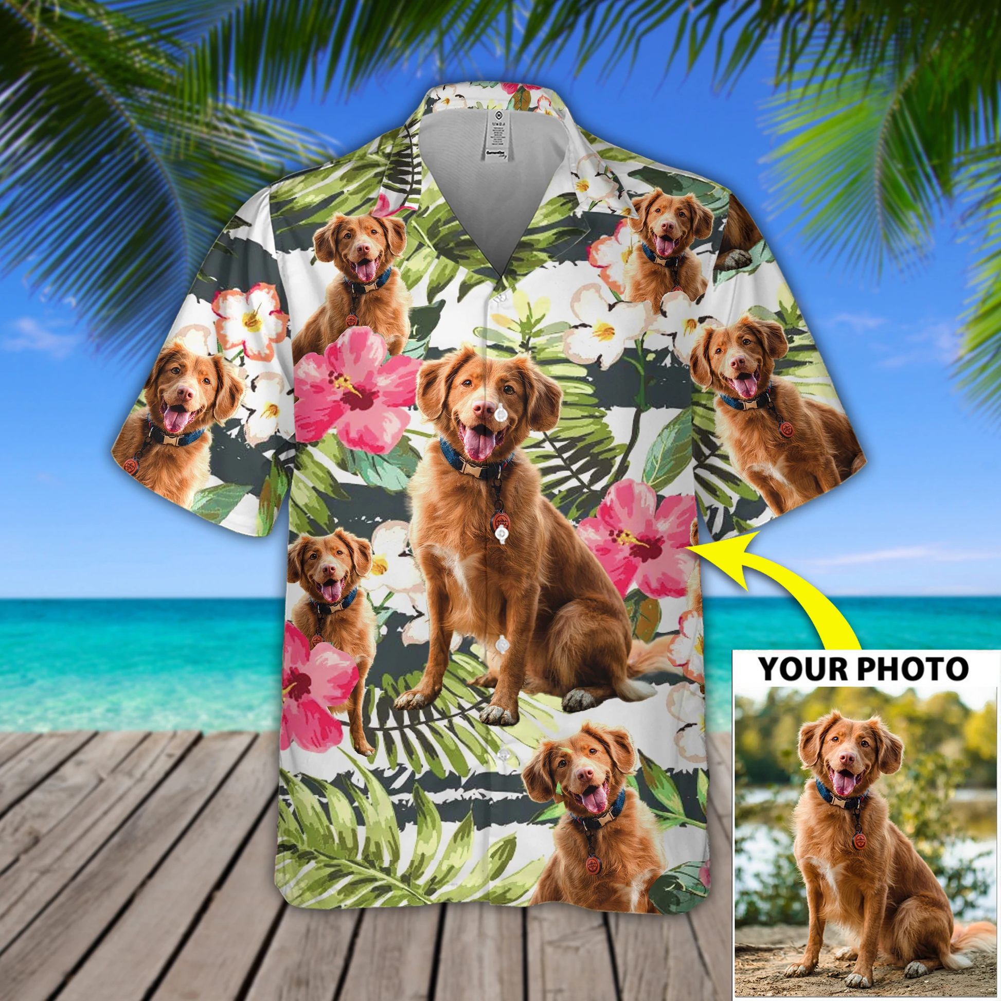 litzzy Custom Image Dog Flower Hawaiian Shirt, Dog aloha shirt for men, Hawaii shirt woman, Gift for Dog Lovers - Aloha shirt Hawaiian Hawaii Shirt For Summer Hawaii Shirt   