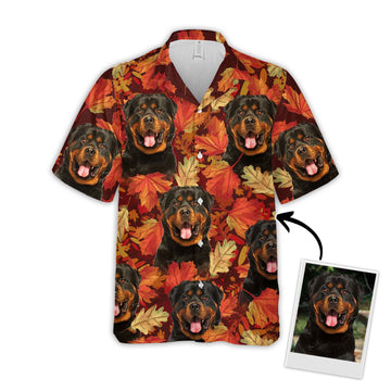 litzzy Custom Leaves Pattern Short-Sleeve Hawaiian Autumn Shirt (Red Color) Hawaii Shirt   